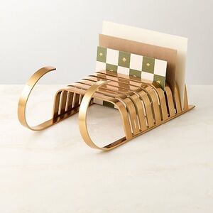 New! 🛷✨CB2 Modern Sleigh Card Holder in Aged Brass
